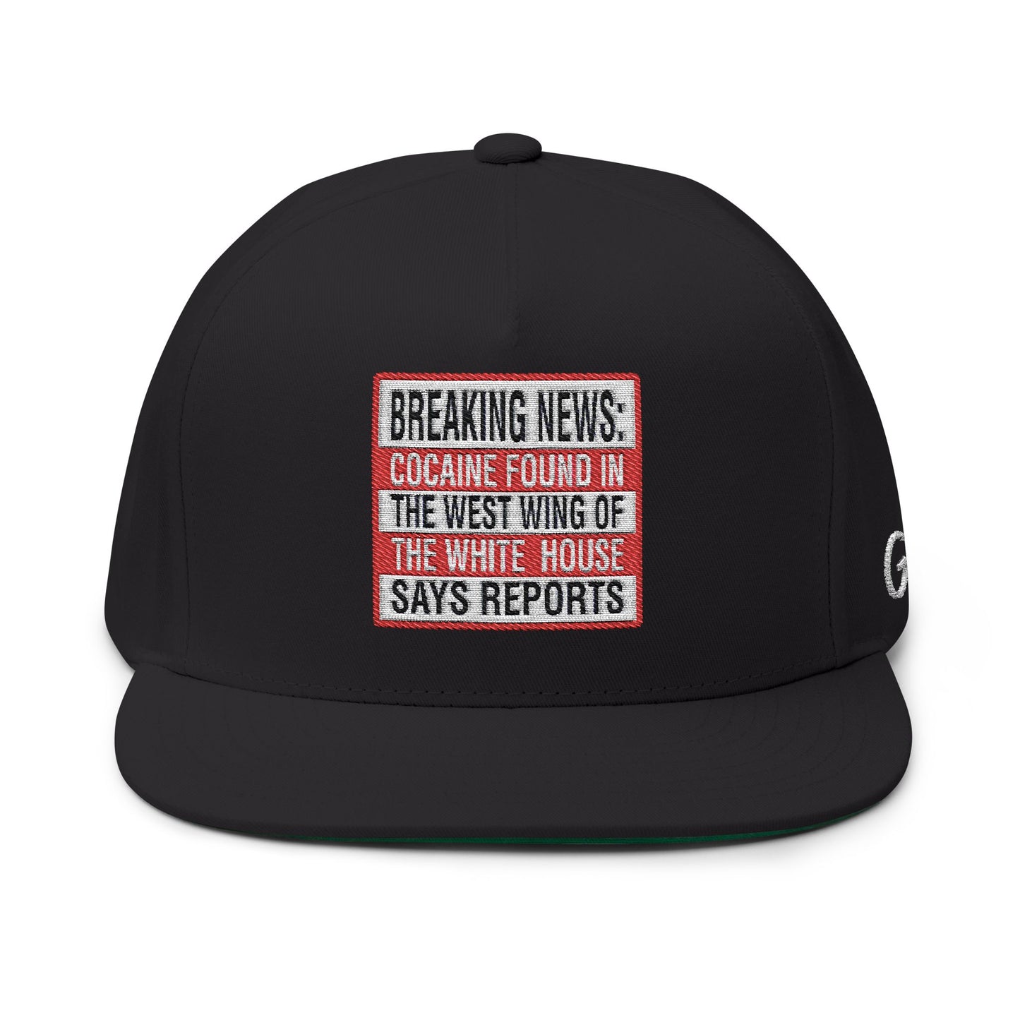Flat Bill Cap with 'Breaking News' Embroidery