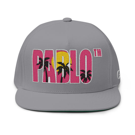 Embroidered PABLO Flat Bill Cap w/ Green Underbrim