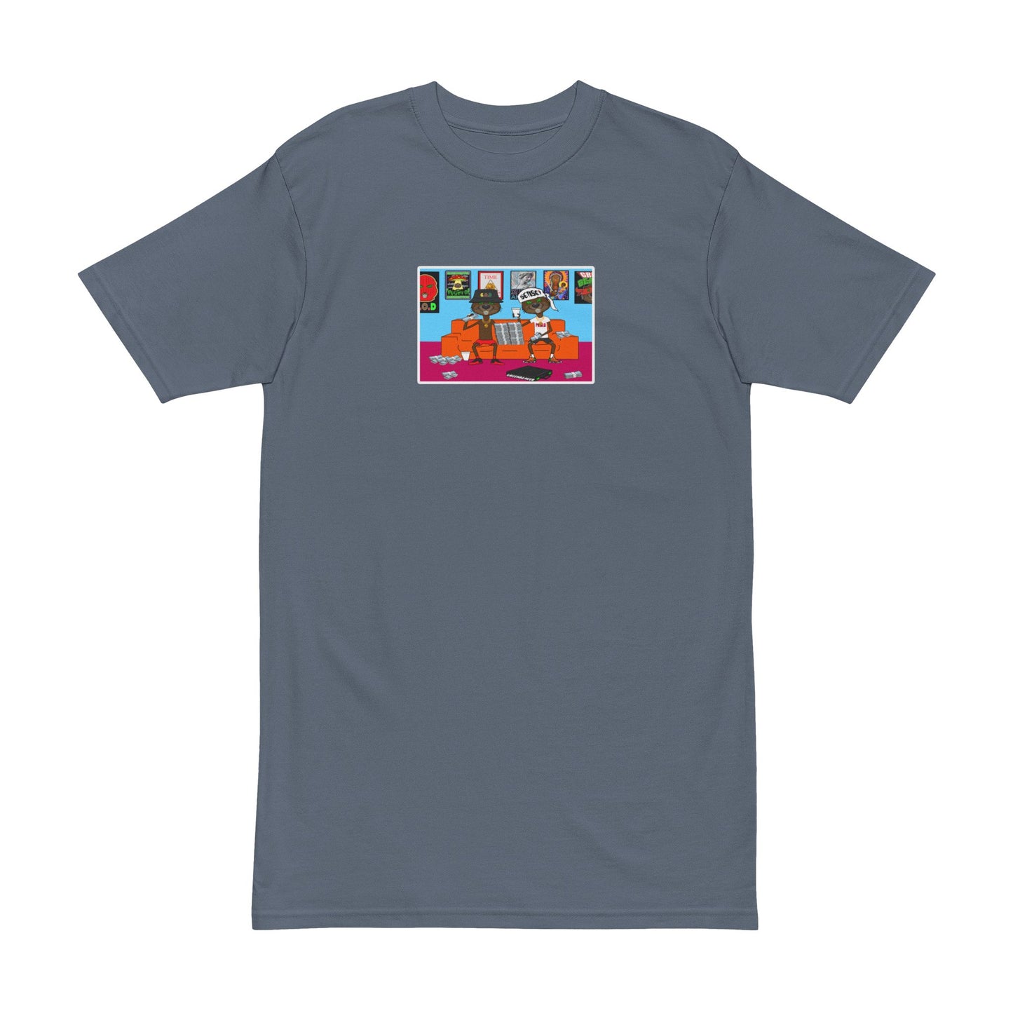 Men's Heavyweight Tee- Two Beavers One Couch Graphic Design