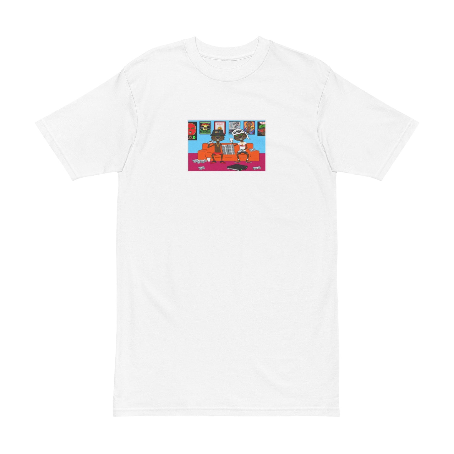 Men's Heavyweight Tee- Two Beavers One Couch Graphic Design