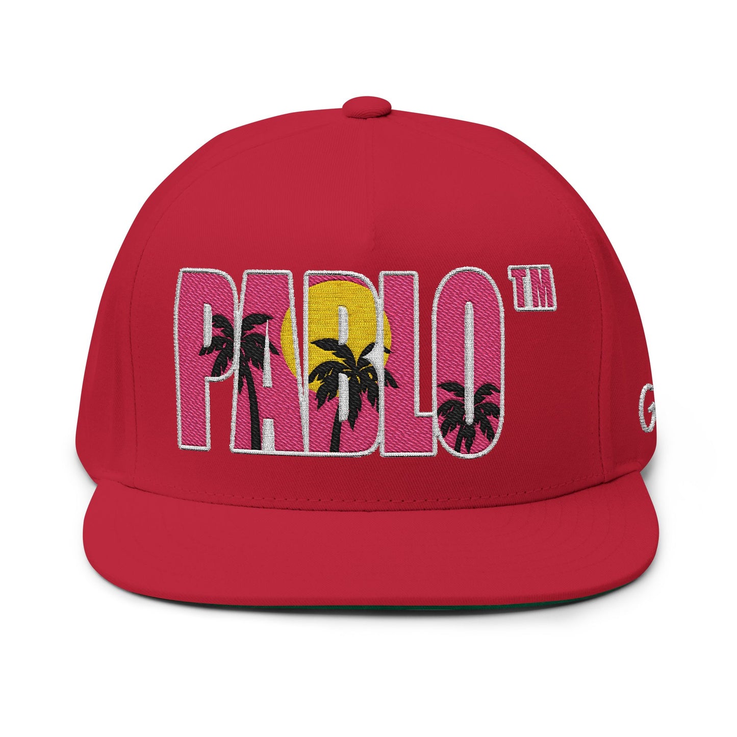 Embroidered PABLO Flat Bill Cap w/ Green Underbrim