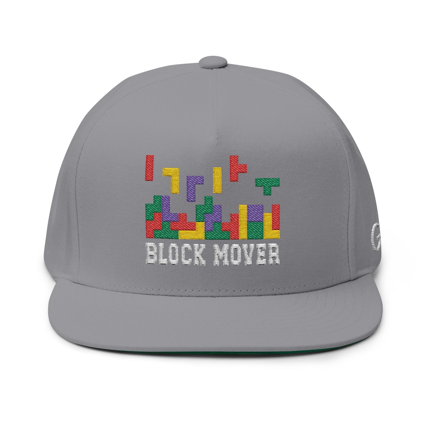Embroidered Block Mover Flat Bill Cap w/ Green Underbrim