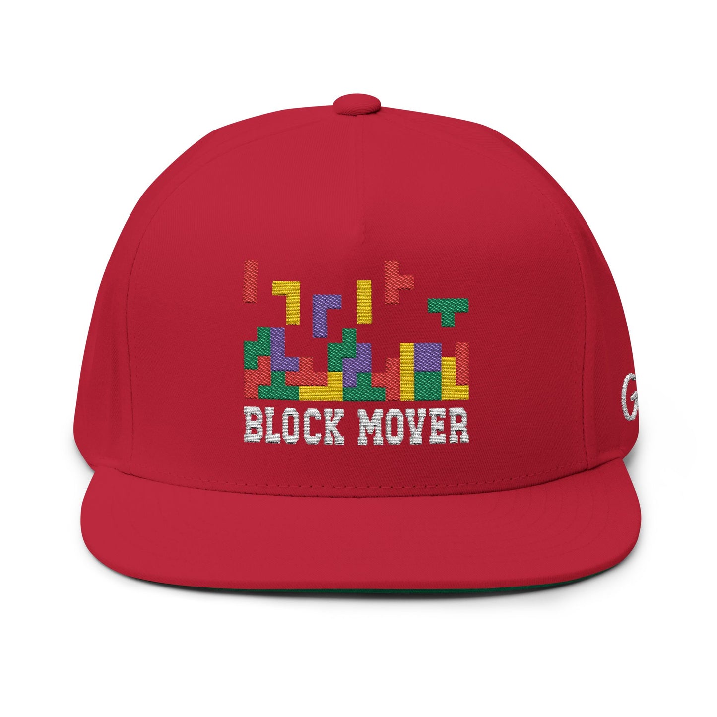 Embroidered Block Mover Flat Bill Cap w/ Green Underbrim