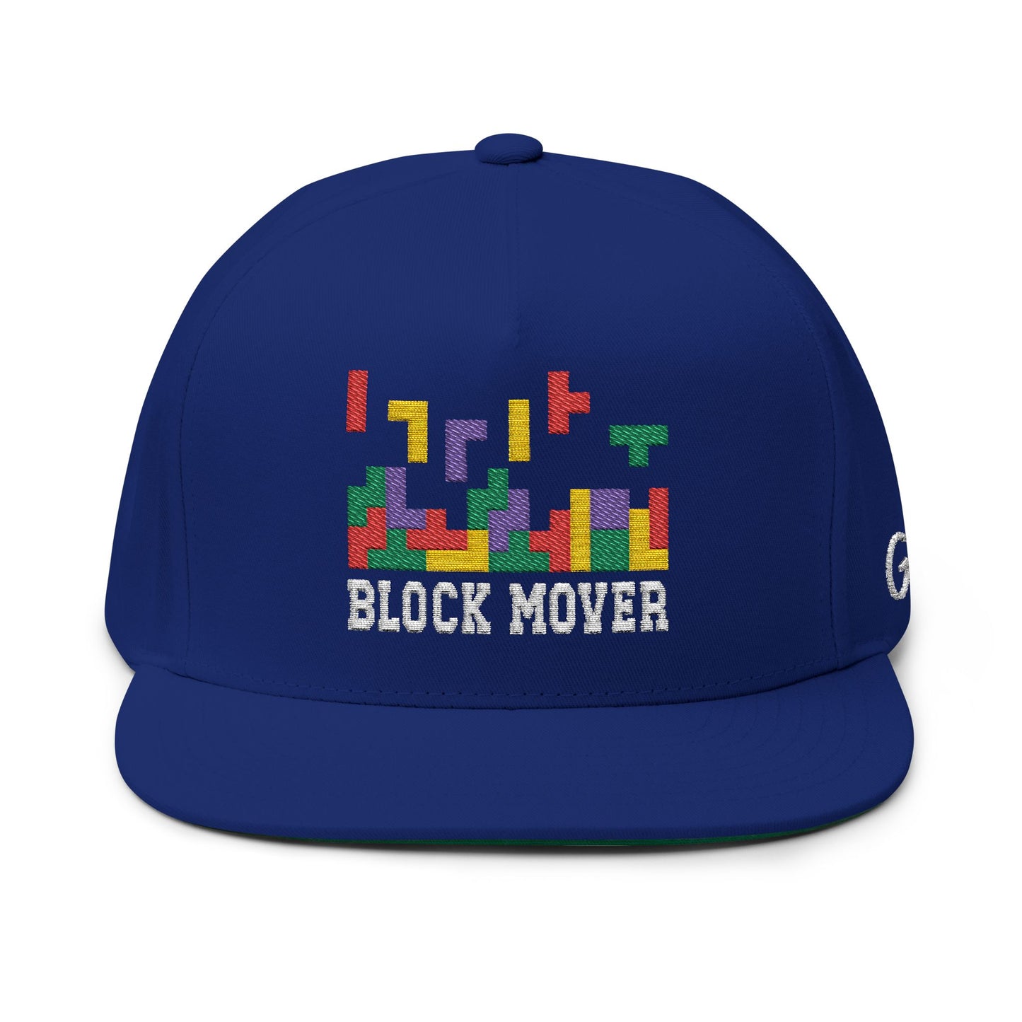 Embroidered Block Mover Flat Bill Cap w/ Green Underbrim