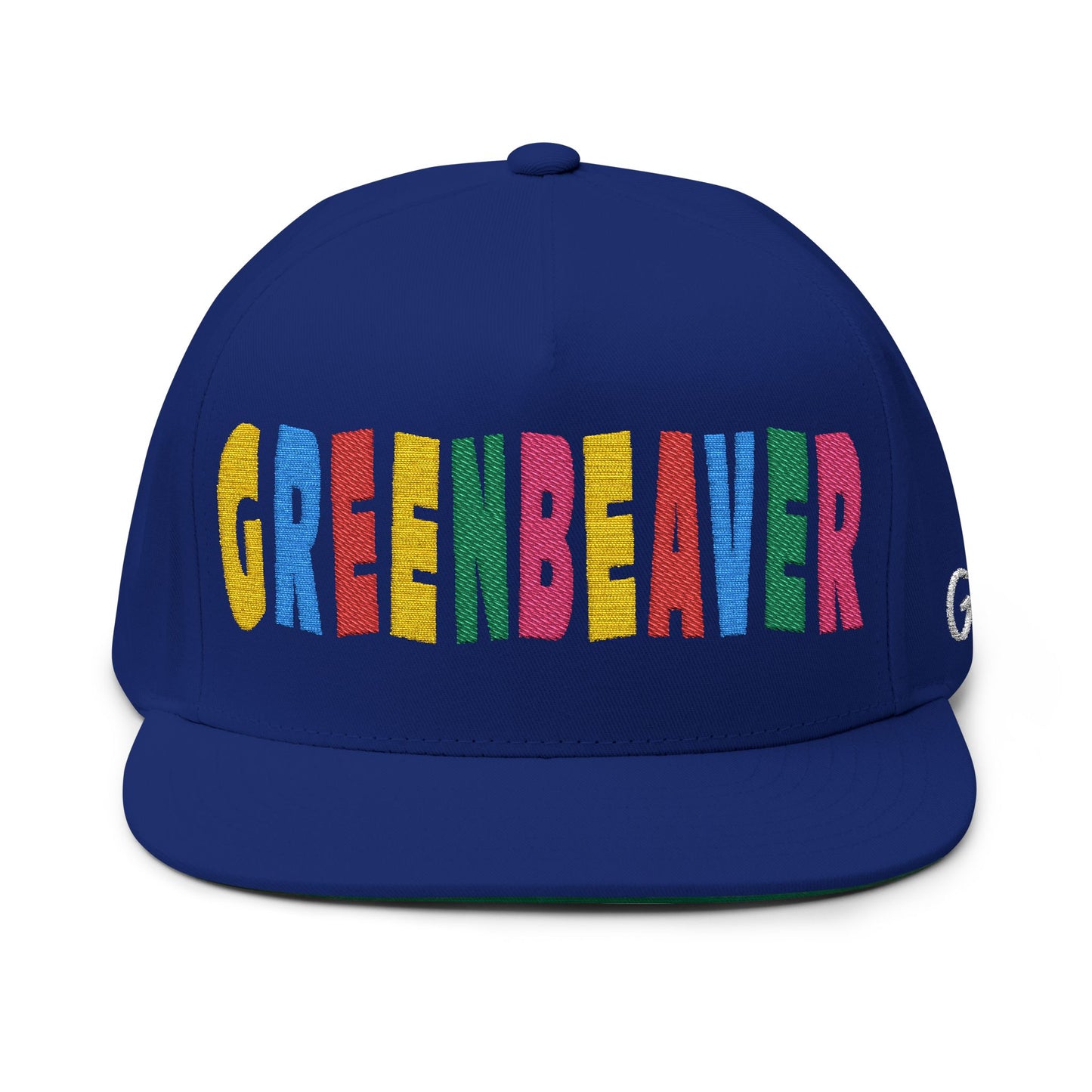 Embroidered GREENBEAVER Flat Bill Cap w/ Green Underbrim