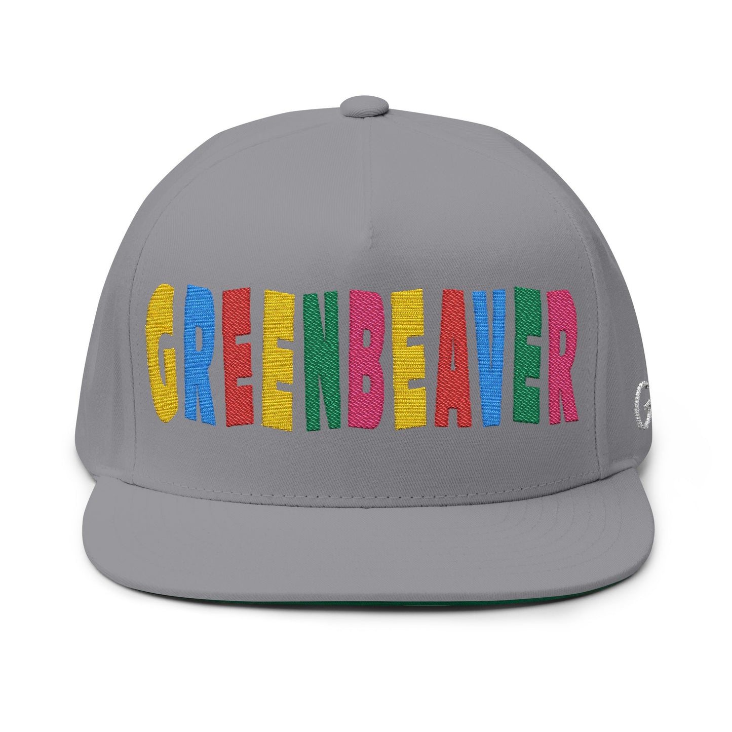 Embroidered GREENBEAVER Flat Bill Cap w/ Green Underbrim