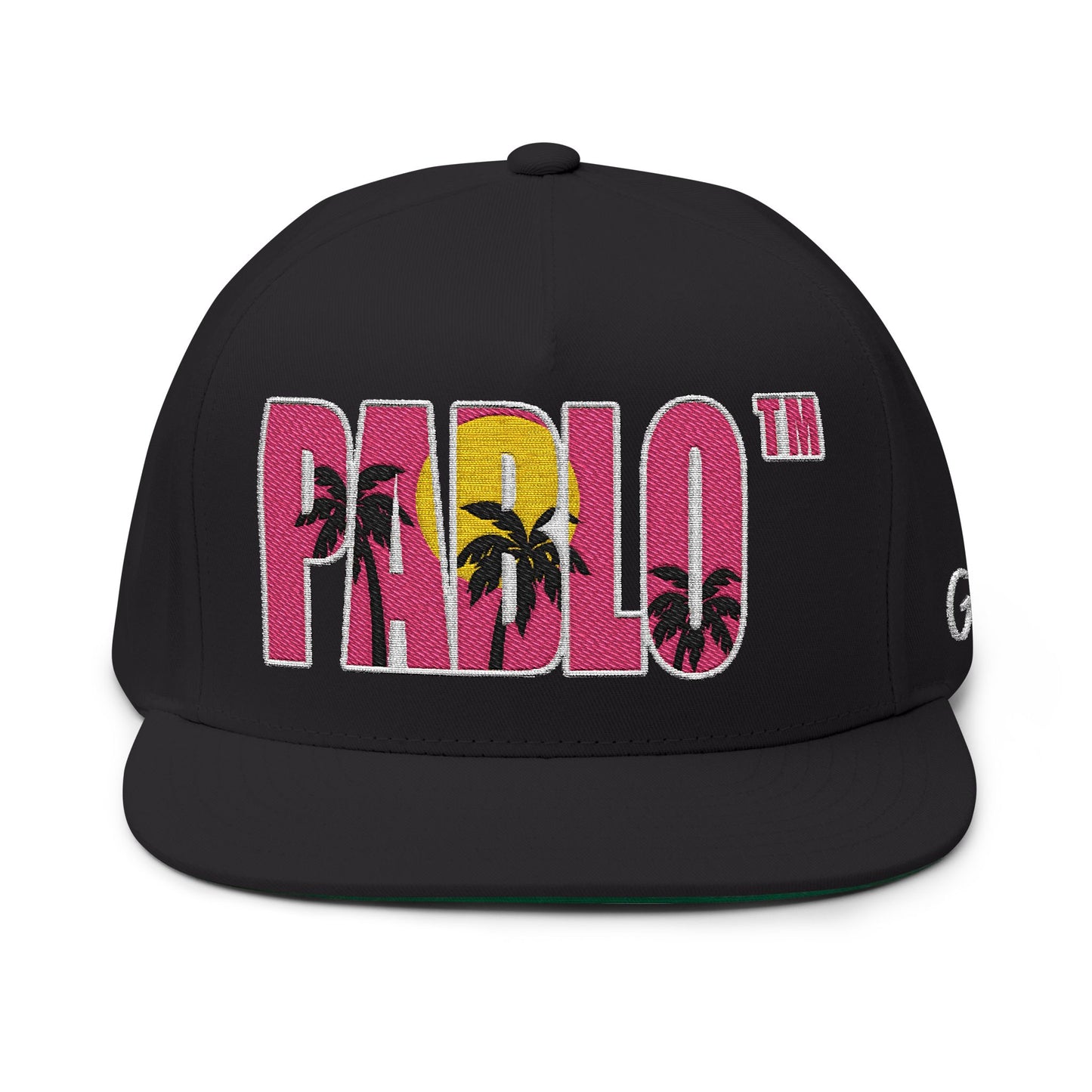 Embroidered PABLO Flat Bill Cap w/ Green Underbrim