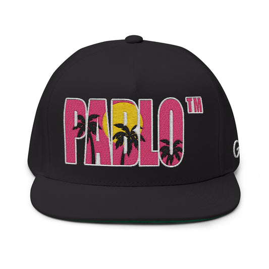 Embroidered PABLO Flat Bill Cap w/ Green Underbrim