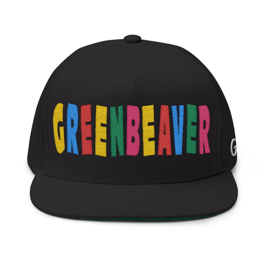 Embroidered GREENBEAVER Flat Bill Cap w/ Green Underbrim
